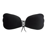 Undercover Glamour Angel Wing Bra - Drawstring Cleavage Boosting Stick on Bra, A-E Cup (E, Black)