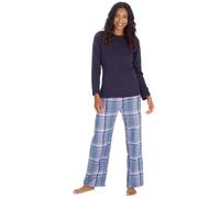 Undercover Ladies Plain top with checked trousers Cotton Blend Pyjamas Navy Denim Check Small