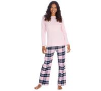 Undercover Ladies Plain top with checked trousers Cotton Blend Pyjamas Pink Navy Check Medium