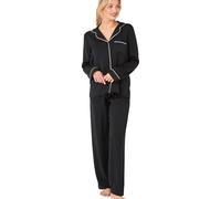 Undercover Ladies Satin Long Pyjamas IN38393 Onyx Black 14-16