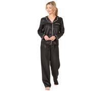Undercover Ladies Satin Long Pyjamas IN38396 Ebony Black 10-12