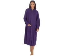Undercover Ladies' Soft Fleece Zip Dressing Gown with Satin Trim, Zipped Robe UK 10-28, Rose, Purple, Blue, Lilac & Pink