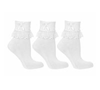 undercover lingerie 3 Pairs Girls Jester Frilly Lace Bow Ankle Socks White 4-6