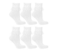 undercover lingerie 6 Pairs Girls Jester Frilly Lace Bow Ankle Socks White 6-8.5