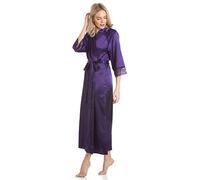 undercover lingerie J50 Womens Luxury Satin Laced Dressing Gown Purple WX