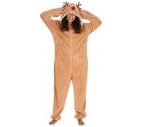 undercover lingerie Ladies Soft Coral/Sherpa Fleece Animal 3D Hood All in One Pyjamas Onesie