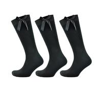 Undercover Ltd Ladies 3 Pairs Knee High Socks With Ribbon Bow Black 6-9 (EU 39-42)