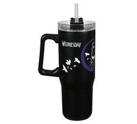 Undercover - Wednesday Insulated Mug with Straw - 880 ml Capacity - Stainless Steel Drinking Cup with Handle - BPA Free, Black