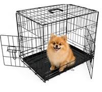 BUNNY BUSINESS UNDERDOG Metal Dog Crate/Cage - Pet Black Metal Folding Cage with 2 Doors Sliding Chew Resistant Plastic Base Tray Heavy Duty Puppy Training Solution (24" Small, Dog Crate)