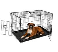UNDERDOG Metal Dog Crate/Cage - Pet Black Metal Folding Cage with 2 Doors Sliding Chew Resistant Plastic Base Tray Heavy Duty Puppy Training Solution (42" X-Large, Dog Crate)