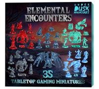 Underdusk Elemental Encounters: 35pc DND Miniatures Set - 5 Elements (Fire, Ice, Water, Air, Earth) - Unpainted 28mm D&D Figures with 5 Themed Treasure Chests - Digital Stats Included