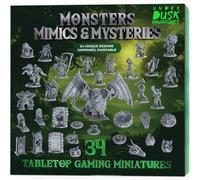 Underdusk MONSTERS, IMITATIONS & MYSTERIES - 34 DND Figures for Dungeon Masters - Chimera Boss, 16 Monsters, 10 Transforming Imitations, 7 Dungeon Field Pieces, Grey PVC 28mm, Blocks