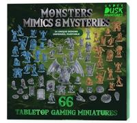 Underdusk Monsters, Mimics & Mysteries - 66pc DND Multi-Color Miniature Set for Dungeon Masters: 48 Creatures in 3 Colors, 10 Transforming Mimics, 7 Dungeon Terrain Pieces, Chimera Boss; Stat Blocks