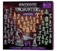 Underdusk Ominous Encounters: 64pc DND Miniatures Bulk Set - 24 Unpainted 28mm D&D Figures with 4 Huge Bosses (Rhino Monstrosity, Cyclops Giant, Ogre Sorceress, Big Dragon) - Digital Stats Included