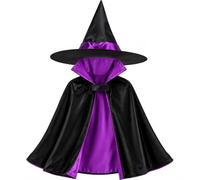 Underfoot Kids Witch Costume Hat & Reversible Cape Age 7-9 Years, 2 Piece Halloween Fancy Dress Set, Black Purple Witch Outfit for Girls, Trick or Treat, Parties & Dress Up
