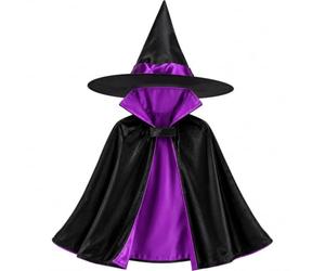 Underfoot Kids Witch Costume Hat & Reversible Cape Age 7-9 Years, 2 Piece Halloween Fancy Dress Set, Black Purple Witch Outfit for Girls, Trick or Treat, Parties & Dress Up