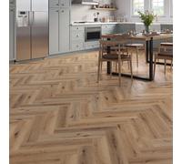 Underfoot Lvt Luxury Vinyl Tile Herringbone Flooring Waterproof Click Fit Wood Effect, Built In Underlay, 2.36M² Per Pack, Natural Oak