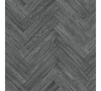 Underfoot Vinyl Flooring Wood Oak Herringbone Foam Backed Lino Flooring Roll (Dark Grey)