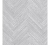 Underfoot Vinyl Flooring Wood Oak Herringbone Foam Backed Lino Flooring Roll (Light Grey)