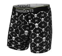 UnderGents Men's Boxer Brief Underwear. 4.5" Leg & Flyless Pouch for CloudSoft Cooling Comfort Not Compression, Skullsxbones, XXL