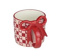 Underglaze Hand-Painted Polka Dot Heart Bow Ceramic Mug Personalized Breakfast Cup Afternoon Tea Coffee Home Office Couple Water (Red,450ml/15.22oz)