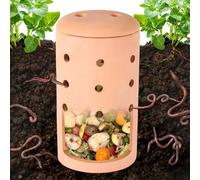 Underground Compost Bin 11Inch Garden Worm Farm Outdoor for Organic Refuse Red Pottery Ceramics Compost Bin with Holes and Lid Clay for Garden Vegetable Patch Backyard