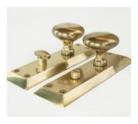 UNDERGROUND PARTS Aged Unlacquered Solid Brass Newport Bathroom Round Door Knobs Handles on Long Backplate