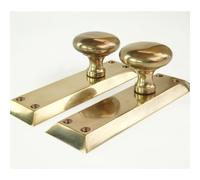 UNDERGROUND PARTS Aged Unlacquered Solid Brass Newport Round Door Knobs Handles on Long Backplate