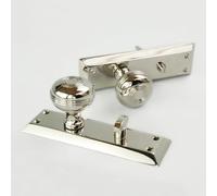 UNDERGROUND PARTS Bellport New York Solid Brass Polished Nickel Round Knobs Door Handles on Bathroom Lock Backplate