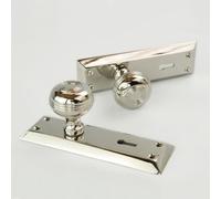 UNDERGROUND PARTS Bellport New York Solid Brass Polished Nickel Round Knobs Mortice Door Handles on Lock Backplate