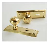 UNDERGROUND PARTS Bellport New York Solid Brass Polished Round Knobs Mortice Door Handles on Lock Backplate