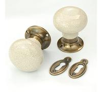 UNDERGROUND PARTS Jones & Grey Ceramic Crackle Round Door Knobs Handles & Oval Escutcheons Antique Brass