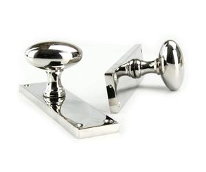 UNDERGROUND PARTS Jones & Grey New York Solid Brass Oval Round Door Knobs Handles on a Long Backplate - Polished Nickel