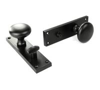 UNDERGROUND PARTS Jones & Grey New York Style Round Door Knobs Bathroom Handles on a Long Backplate Satin Black
