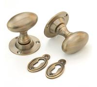 UNDERGROUND PARTS Jones & Grey Oval Solid Antique Brass Door Knobs Handles & Oval Escutcheons