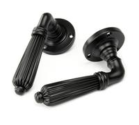 UNDERGROUND PARTS Jones & Grey Regency Reeded Solid Brass Lever Door Handles on Rose Satin Black (Latch Lever Handles)