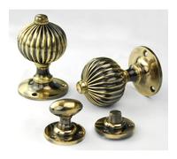 UNDERGROUND PARTS Jones & Grey Vintage Regency Style Solid Brass Reeded Round Door Knobs Handles - Antique Brass (Bathroom Handles)