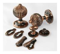 UNDERGROUND PARTS Jones & Grey Vintage Regency Style Solid Brass Reeded Round Door Knobs Handles - Antique Copper (Bathroom Handles with Thumb Turn)