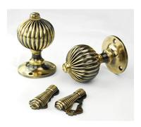 UNDERGROUND PARTS Jones & Grey Vintage Regency Style Solid Brass Reeded Round Door Knobs Handles - Antique Brass (Lock Handles Reeded)