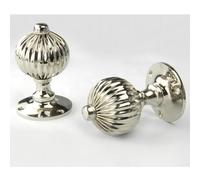 UNDERGROUND PARTS Jones & Grey Vintage Regency Style Solid Brass Reeded Round Door Knobs Handles - Polished Nickel (Latch Handles)