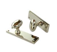 UNDERGROUND PARTS New York Door Knobs Oval Round Handles on Long Backplate Polished Nickel