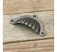 UNDERGROUND PARTS Pewter Finish Cast Iron Cabinet Kitchen Drawer Door Bow Handles Pulls & Knobs (Cup Handle Round Shell 95mm)