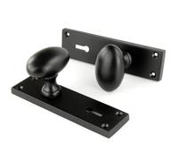 UNDERGROUND PARTS Satin Black New York Oval Round Door Knobs Handles on a Lock Backplate