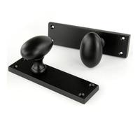UNDERGROUND PARTS Satin Black New York Oval Round Door Knobs Handles on a Long Backplate