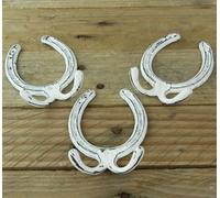 UNDERGROUND PARTS Set of 3 - Horseshoe Vintage Cast Iron Metal Wall Hooks Antique Distressed White