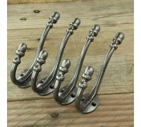 UNDERGROUND PARTS Set of 4 - Vintage Pewter Finish Cast Iron Double Metal Wall Hooks