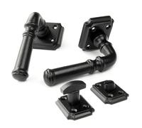 UNDERGROUND PARTS Vintage Style Cast Iron Lever Door Handles on a Square Rose - Satin Black (Bathroom Lever Handles)