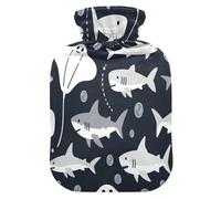 Undermarine Shark Dark Blue hot Bottle Water Bag with Soft Cover, 1L hot Compress for Hot and Cold Therapies,Hot and Cold Therapies,compresas calientes para el vientre