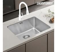 JASSFERRY Undermount Stainless Steel Kitchen Sink 1 Single Deep Square Bowl with Strainer Waste kit, 540 x 440 mm