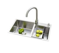 Undermount Kitchen Sink, Double Bowl Stainless Steel Sink, Drop in Top or Under Mount Kitchen Basin, W/Faucet & Drain(80X45cm/31.5X17.7in)